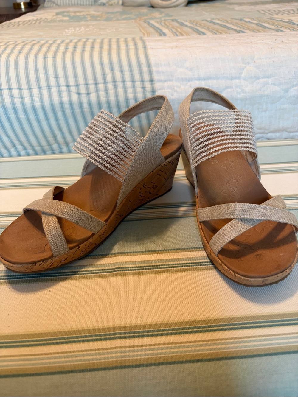 Skechers Taupe Elastic-Strap Wedge Sandals